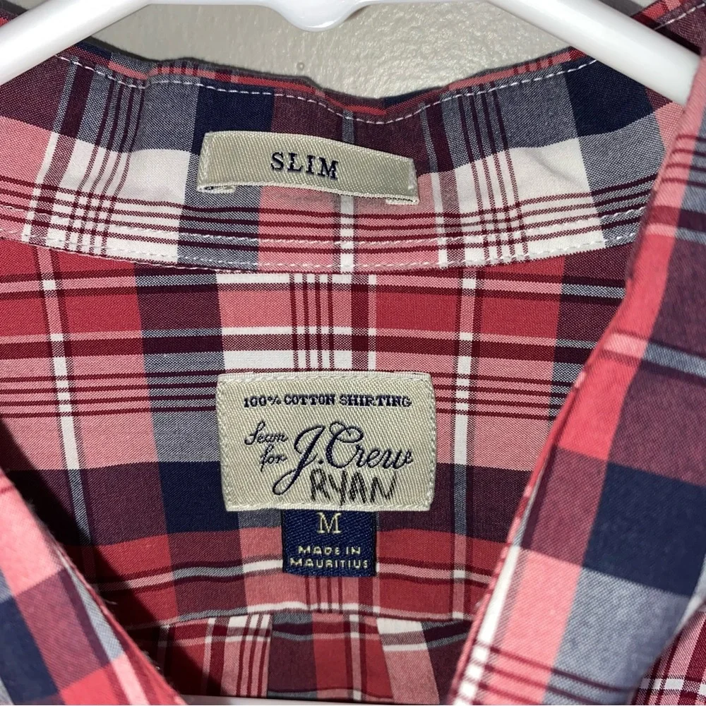 J Crew slim fit long sleeve brick red navy blue plaid button down shirt Medium